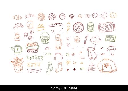 Ensemble de cliparts vectoriels d'automne confortable dessiné à la main Illustration de Vecteur