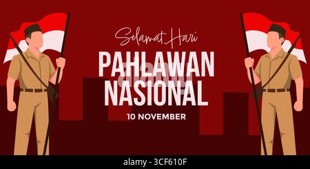 hari pahlawan nasional illustration de bannière horizontale dans un style plat Illustration de Vecteur