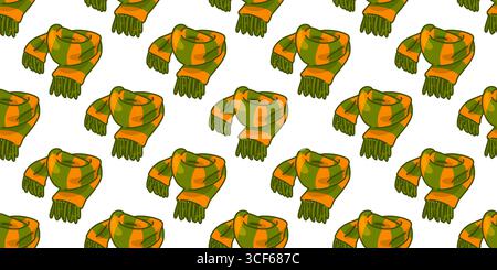 Foulard d'automne sans couture motif foulard vêtements d'automne motif sans couture avec écharpes de laine orange et verte pour textile saisonnier confortable et desig décoratif Illustration de Vecteur