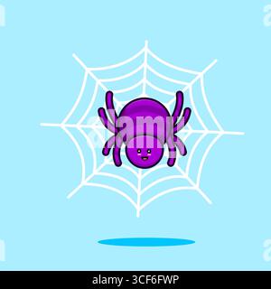 Cute Cartoon Spider sur Web Vector illustration dessin animé, thème Halloween Illustration de Vecteur