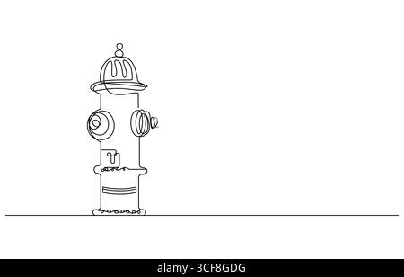 Bouche d'incendie isolée sur fond blanc. Une bouche d'incendie continue à une ligne, Un dessin continu à une ligne d'une bouche d'incendie, symbolisant la sécurité et Illustration de Vecteur