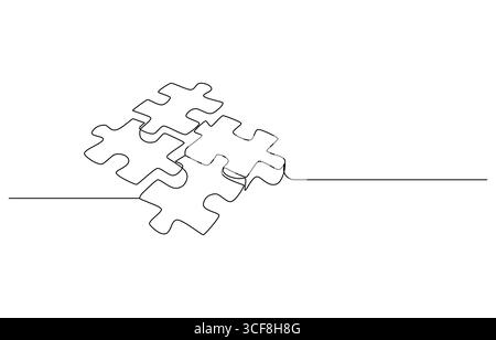 Deux pièces de puzzle art ligne simple, deux puzzles connectés ligne art pièces de puzzle continu d'une ligne dessin. Illustration de Vecteur