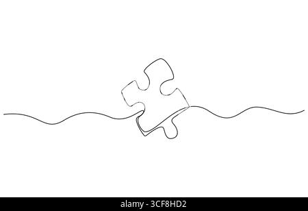 Deux pièces de puzzle art ligne simple, deux puzzles connectés ligne art pièces de puzzle continu d'une ligne dessin. Illustration de Vecteur