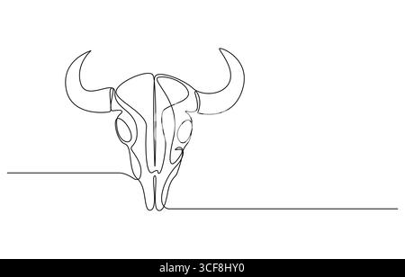 Crâne de vache art continu sur une ligne. Dessin au trait de crâne animal, dessin au trait unique de crâne sauvage, dessin au trait de crâne Bull Illustration de Vecteur