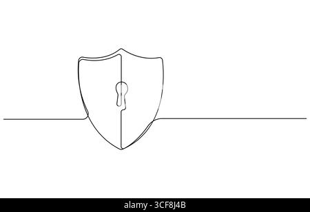 Cybersécurité shiel One Line art technologie de système sécurisé, concept de cybersécurité continu One Line art, Illustration de Vecteur