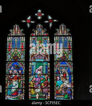 Vitrail, cathédrale médiévale d'Ely, Angleterre. Banque D'Images