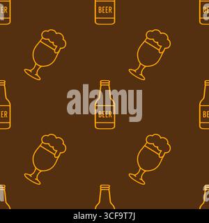 Motif vectoriel sans couture avec un design minimaliste de bouteilles de bière et de verres, parfait pour la marque de brasserie ou les célébrations automnales, avec un sombre Illustration de Vecteur