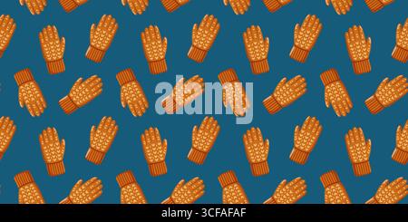 Motif sans couture avec moufles en tricot sur fond bleu sarcelle. Accessoires d'automne. Fond de vecteur de dessin animé. Illustration de Vecteur
