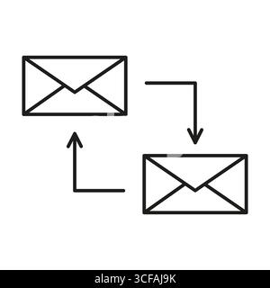 Icône de transfert d'e-mail. Symbole d'échange de messages. Vecteur de communication noir. Envoyer recevoir illustration. Illustration de Vecteur