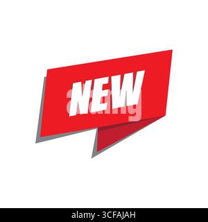 Nouvel autocollant. Bannière ruban rouge. Badge de vente vectorielle. Symbole marketing moderne. Illustration de Vecteur