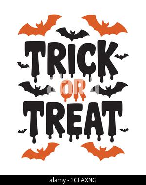 Trick or Treat Halloween Text avec des chauves-souris et l'effet goutte à goutte Illustration de Vecteur