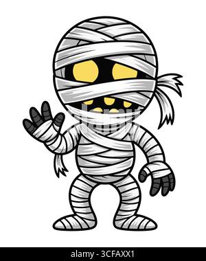 Personnage de momie de dessin animé avec des yeux jaunes Illustration de Vecteur