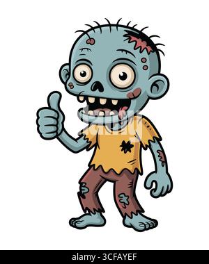 Personnage de Zombie de dessin animé donnant un Thumbs Up Illustration de Vecteur