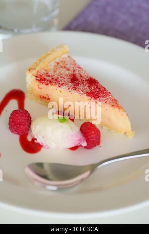 Gâteau au fromage framboise avec crème glacée Banque D'Images