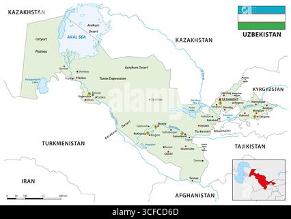 Carte de l'Etat d'Asie centrale de l'Ouzbékistan Banque D'Images