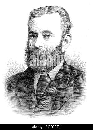 Feu le capitaine C. J. Brownrigg, R.N., tué par des marchands d'esclaves arabes à Pemba, Zanzibar, 1881. Gravure tirée d'une photographie de Messieurs Jackson et Co. '... du capitaine Charles James Brownrigg, le défunt commandant du H.M.S. London, et officier supérieur de la station d'Afrique de l'est pour la répression de la contrebande de la traite des esclaves. Sa mort, survenue le 2 décembre, dans un conflit avec l’équipage arabe d’un boutre esclave sur la côte de l’île de Pemba, a été évoquée plus d’une fois dans notre Journal. Le capitaine Brownrigg... a été nommé sur le Challenger,... le navire-drapeau de la station australienne... pendant le Banque D'Images