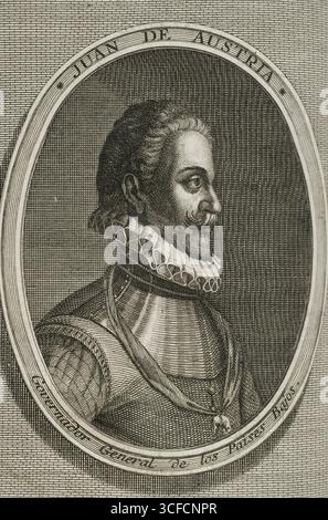 Jean d'Autriche (1547-1578), 1748. Soldat et diplomate espagnol, gouverneur général des pays-Bas, fils illégitime de l'empereur Charles V. de "guerres de Flandre", édition publiée à Anvers, 1748. Banque D'Images