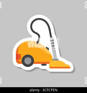 Icône autocollant aspirateur dans un style plat. Équipement pour l'illustration vectorielle de nettoyage de maison sur fond isolé. Nettoyer l'enseigne de machine – conception commerciale Illustration de Vecteur