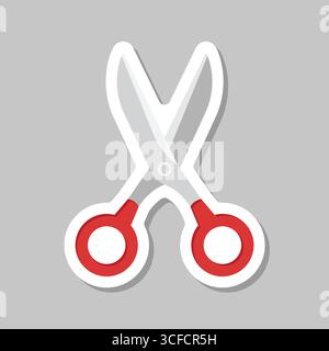 Icône d'autocollant de ciseaux dans un style plat. Illustration vectorielle d'équipement de cheveux de coupe sur fond isolé. Concept d'affaires de signe de coiffure. Illustration de Vecteur