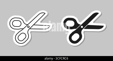 Icône d'autocollant de ciseaux dans un style plat. Illustration vectorielle d'équipement de cheveux de coupe sur fond isolé. Concept d'affaires de signe de coiffure. Illustration de Vecteur