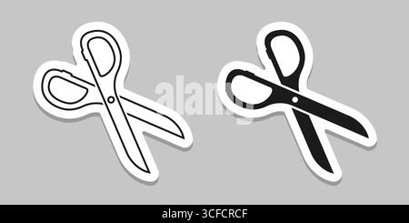 Icône d'autocollant de ciseaux dans un style plat. Illustration vectorielle d'équipement de cheveux de coupe sur fond isolé. Concept d'affaires de signe de coiffure. Illustration de Vecteur