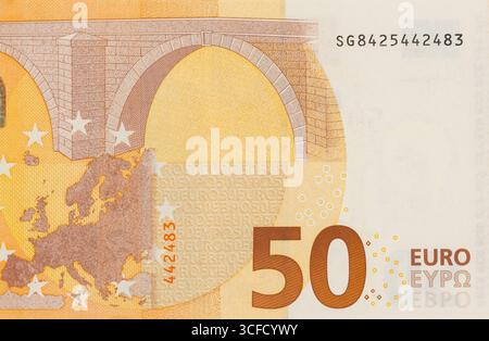Gros plan du verso du billet de 50 euros Banque D'Images