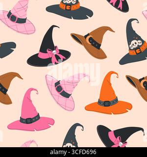 Modèle sans couture d'Halloween avec chapeaux de sorcière. Illustration de Vecteur