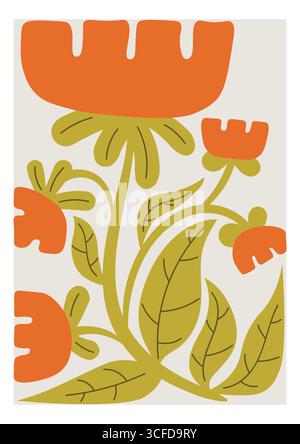 Affiche contemporaine Y2K avec fleur de Matisse dans un style de dessin animé plat groovy, géométrie audacieuse colorée et accents de design ludique pour les projets décoratifs an Illustration de Vecteur