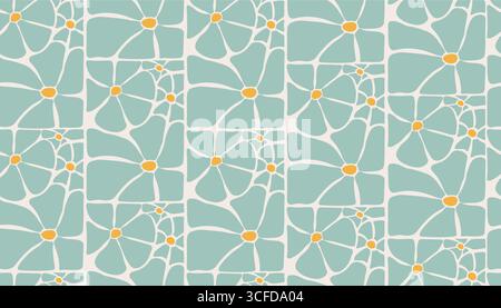 Motif hippie rétro sans couture coloré avec des motifs floraux et des fleurs de style Matisse. Conception de style de dessin animé plat Groovy pour la surface, le tissu, l'impression et Illustration de Vecteur