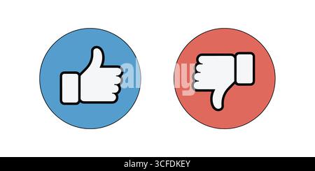 Aimez et n'aimez pas les icônes de médias sociaux avec pouces vers le haut et pouces vers le bas Illustration de Vecteur