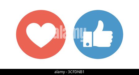 Aimez et aimez les icônes des médias sociaux avec Heart and Thumbs Up Illustration de Vecteur