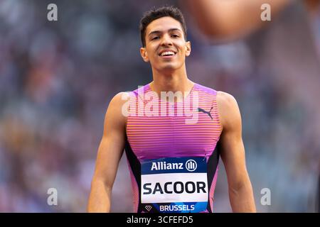 Bruxelles, Belgique. 22 août 2025. BRUXELLES, BELGIQUE - 22 AOÛT : Jonathan Sacoor de Belgique après avoir participé au 400m hommes lors de la Diamond League 2025 - AG Memorial Van Damme au stade Roi Baudouin le 22 août 2025 à Bruxelles, Belgique. (Photo de Joris Verwijst/Orange Pictures) crédit : Orange pics BV/Alamy Live News Banque D'Images