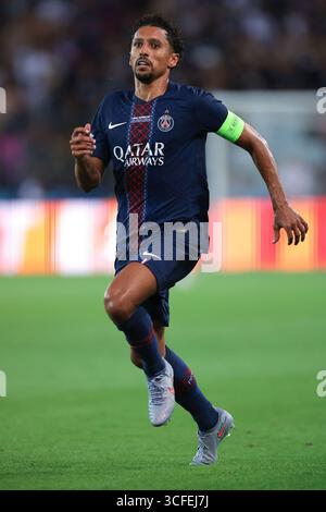Udine, Italie. 13 août 2025. Marquinhos du PSG lors du match de Super Coupe de l'UEFA Paris Saint Germain vs Tottenham Hotspur au Stadio Friuli, Udine. Le crédit photo devrait se lire : Jonathan Moscrop/Sportimage crédit : Sportimage Ltd/Alamy Live News Banque D'Images