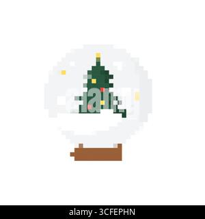 Boule à neige pixel mosaïque avec arbre de noël à l'intérieur pour la décoration festive de vacances Illustration de Vecteur