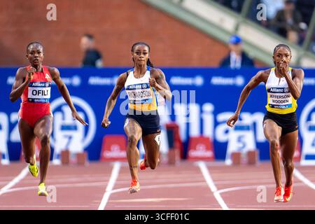 Bruxelles, Belgique. 22 août 2025. BRUXELLES, BELGIQUE - 22 AOÛT : Favor Ofili du Nigeria, Sha ? ??carri Richardson des USA, Melissa Jefferson-Wooden des USA en compétition dans le 100m Women lors de la Diamond League 2025 - AG Memorial Van Damme au stade King Baudouin le 22 août 2025 à Bruxelles, Belgique. (Photo de Joris Verwijst/Orange Pictures) crédit : Orange pics BV/Alamy Live News Banque D'Images