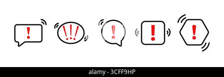 Icônes de point d'exclamation pour les alertes sous forme de bulles de parole et d'anneaux avec symboles d'avertissement Illustration de Vecteur