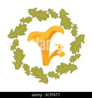 Design de carte postale d'automne avec champignon et cadre avec des feuilles dans un style plat. Illustration vectorielle de récolte d'automne pour les bannières et les cartes de voeux Illustration de Vecteur