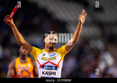 Bruxelles, Belgique. 22 août 2025. BRUXELLES, BELGIQUE - 22 AOÛT : amine Kasmi de Belgique avant de concourir dans le 4x100m mixte lors de la Diamond League 2025 - AG Memorial Van Damme au stade Roi Baudouin le 22 août 2025 à Bruxelles, Belgique. (Photo de Joris Verwijst/Orange Pictures) crédit : Orange pics BV/Alamy Live News Banque D'Images
