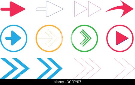Collection d'icônes colorées de lecture et de flèche de navigation Illustration de Vecteur