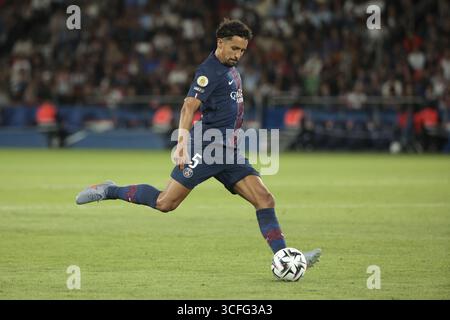 Marquinhos du PSG lors du championnat de France de Ligue 1 match de football entre le Paris Saint-Germain (PSG) et SCO Angers le 22 août 2025 au stade du Parc des Princes à Paris Banque D'Images
