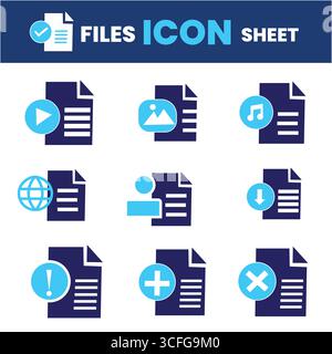 Jeu d'icônes de fichiers – document, Notes, modifier, écrire, dossier, contrat, Ajouter un fichier, JPG, PDF, TXT, gestion de fichiers – Collection d'icônes Solid Vector Illustration de Vecteur