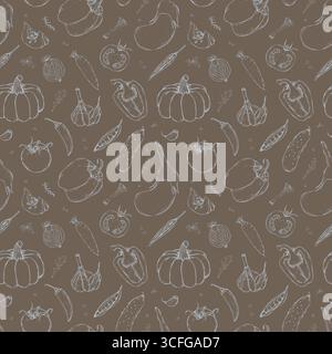 Motif sans couture avec légumes dessinés à la main Illustration de Vecteur