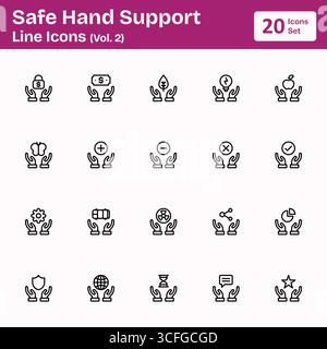 Icônes de ligne de support de sécurité des mains (Vol. 2) Illustration de Vecteur