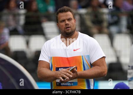 Bruxelles, Belgique. 22 août 2025. Leichtathletik, athlétisme, Wanda Diamond League Brussels 2025 Allianz Memorial van Damme 22.08.2025, Boudewijnstadion, Brussels, Diskuswurf Männer, Discus Throw Men, Daniel Stahl Schweden Fotocopyright Gladys Chai von der Laage crédit : dpa Picture alliance/Alamy Live News Banque D'Images