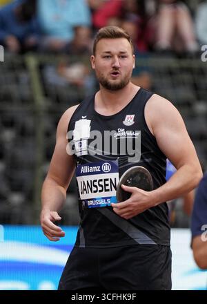 Bruxelles, Belgique. 22 août 2025. Leichtathletik, athlétisme, Wanda Diamond League Brussels 2025 Allianz Memorial van Damme 22.08.2025, Boudewijnstadion, Brussels, Diskuswurf Männer, Discus Throw Men, Hendrik Janssen, Deutschland, Fotocopyright Gladys Chai von der Laage crédit : dpa Picture alliance/Alamy Live News Banque D'Images