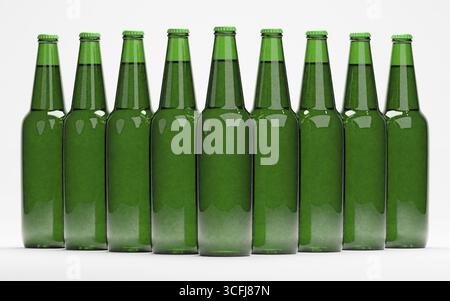 rendu 3d de bouteilles en verre de bière ou d'alcool de liqueur isolées sur blanc Banque D'Images