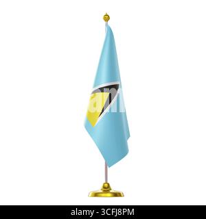 3d rendu du drapeau sur le pôle pour le sommet des pays de Sainte-Lucie et réunion politique Banque D'Images