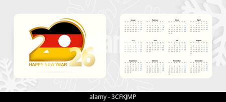 Calendrier horizontal de poche 2026 en langue allemande. Nouvel an 2026 icône avec drapeau de l'Allemagne. Calendrier vectoriel. Illustration de Vecteur