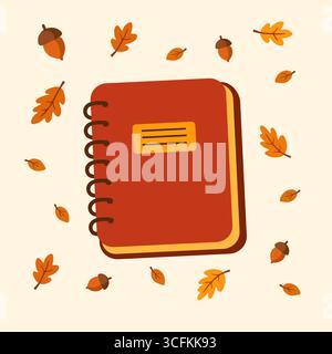 Illustration de cahier en spirale d'automne avec papeterie et feuilles Illustration de Vecteur