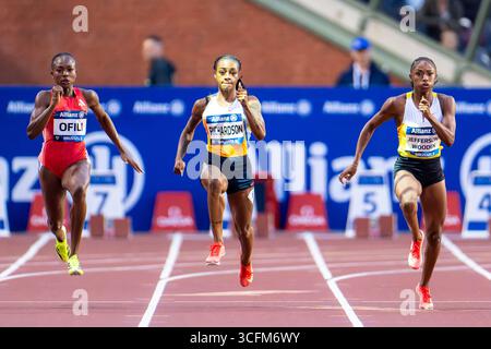 Bruxelles, Belgique. 22 août 2025. BRUXELLES, BELGIQUE - 22 AOÛT : Favor Ofili du Nigeria, Sha ? ??carri Richardson des USA, Melissa Jefferson-Wooden des USA en compétition dans le 100m Women lors de la Diamond League 2025 - AG Memorial Van Damme au stade King Baudouin le 22 août 2025 à Bruxelles, Belgique. (Photo de Joris Verwijst/BSR Agency) crédit : Orange pics BV/Alamy Live News Banque D'Images